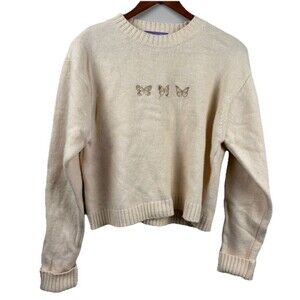 Letter From Moon Cream Sweater S/M Butterflies Merino Wool & Nylon